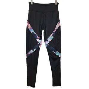 Workout Womens Leggings Pants Size 2 Black Watercolor Print Casual Athletic Gym
